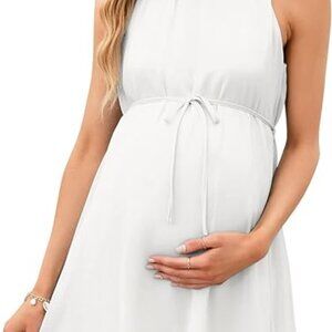 Medium KOJOOIN Maternity Ruffle Halter Neck Dress‎ Summer Casual Boho Sleeveless